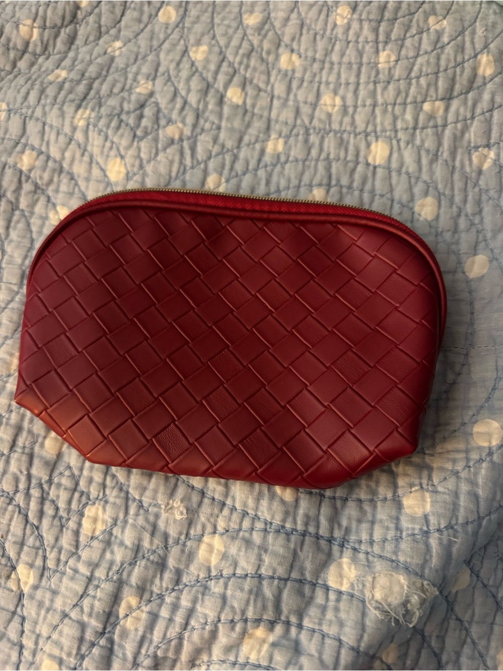 NWOT Lancome Woven-Pattern Cosmetic Pouch in Wine Red
